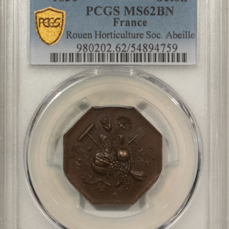 Exonumia FRANCE JETON 1836 ROUEN HORTICULTURE SOC. ABEILLE, 26mm COPPER, PCGS MS-62 BN