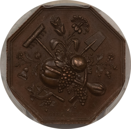 Exonumia FRANCE JETON 1836 ROUEN HORTICULTURE SOC. ABEILLE, 26mm COPPER, PCGS MS-62 BN