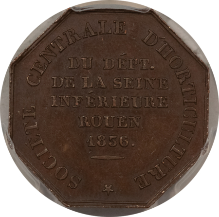 Exonumia FRANCE JETON 1836 ROUEN HORTICULTURE SOC. ABEILLE, 26mm COPPER, PCGS MS-62 BN