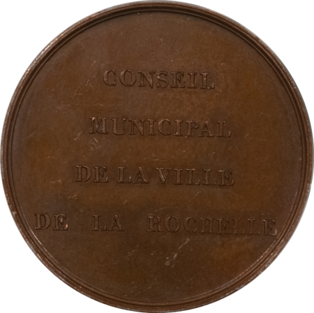 Exonumia FRANCE MEDAL, 1836 LA ROCHELLE CITY COUNCIL PROUE, 27mm BRONZE, PCGS MS-64 BN!
