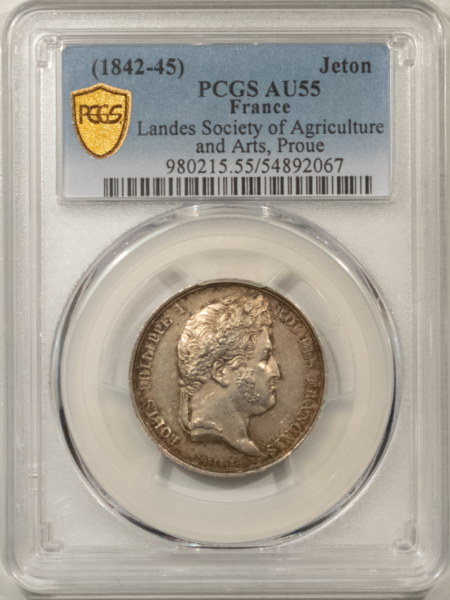 Exonumia FRANCE JETON 1842-45 LANDES SOCIETY OF AGRICULTURE AND ARTS, PROUE-PCGS AU-55