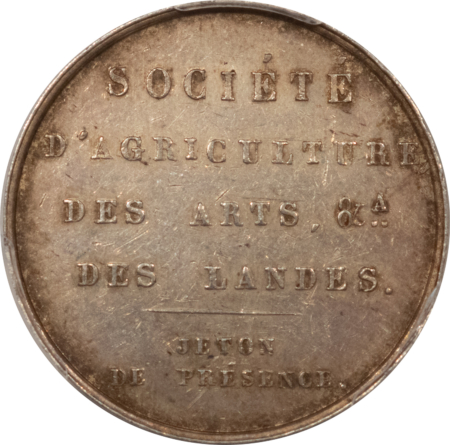 Exonumia FRANCE JETON 1842-45 LANDES SOCIETY OF AGRICULTURE AND ARTS, PROUE-PCGS AU-55