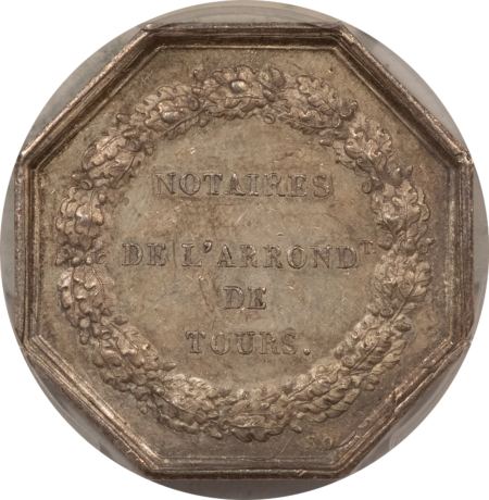 Exonumia FRANCE JETON 1842-45 LEROUGE-408 PROUE, 30mm SILVER OCTAGONAL, PCGS AU-58