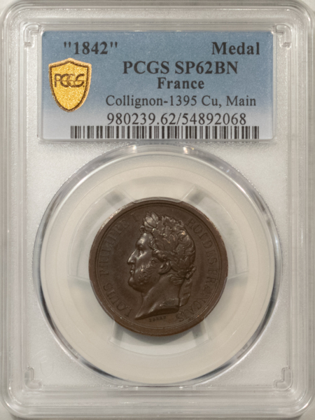 Exonumia FRANCE MEDAL, 1842 26mm BRONZE, COLLIGNON-1395 CU MAIN, PCGS SP-62 BN SPECIMEN