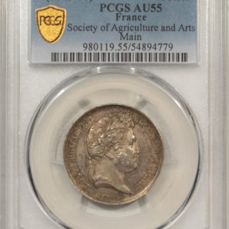 Exonumia FRANCE JETON 1845-60 SOCIETY OF AGRICULTURE & ARTS MAIN, 26mm SILVER-PCGS AU-55