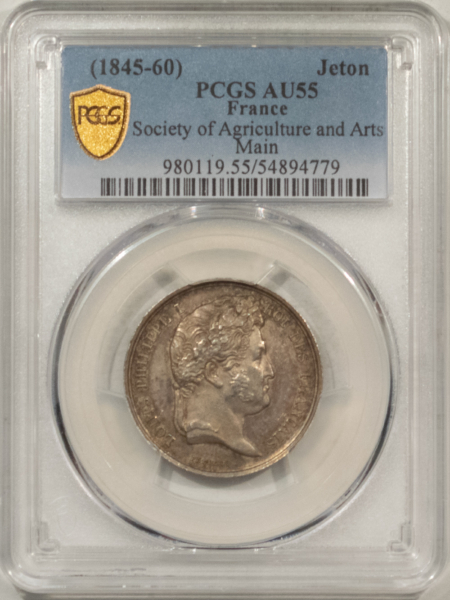 Exonumia FRANCE JETON 1845-60 SOCIETY OF AGRICULTURE & ARTS MAIN, 26mm SILVER-PCGS AU-55