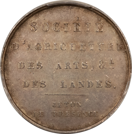 Exonumia FRANCE JETON 1845-60 SOCIETY OF AGRICULTURE & ARTS MAIN, 26mm SILVER-PCGS AU-55