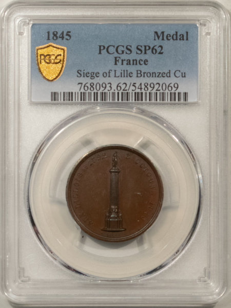 Exonumia FRANCE MEDAL, 1845 SIEGE OF LILLE BRONZED CU, 26mm, PCGS SP-62, SPECIMEN