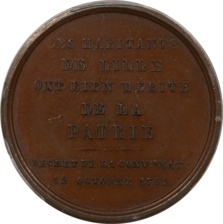 Exonumia FRANCE MEDAL, 1845 SIEGE OF LILLE BRONZED CU, 26mm, PCGS SP-62, SPECIMEN