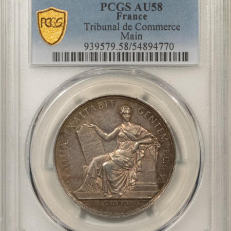 Exonumia FRANCE JETON 1847 TRIBUNAL DE COMMERCE MAIN, 33mm SILVER, PCGS AU-58