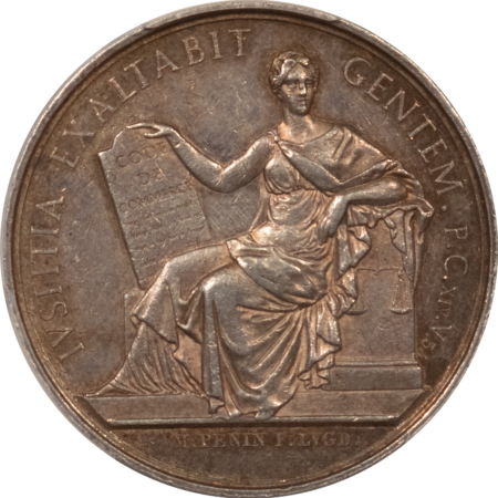 Exonumia FRANCE JETON 1847 TRIBUNAL DE COMMERCE MAIN, 33mm SILVER, PCGS AU-58