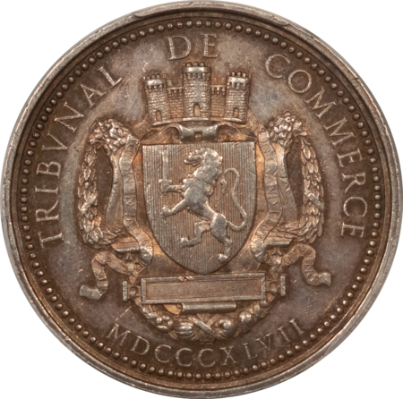 Exonumia FRANCE JETON 1847 TRIBUNAL DE COMMERCE MAIN, 33mm SILVER, PCGS AU-58