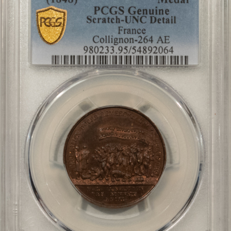 Exonumia FRANCE MEDAL, FRENCH REVOLUTION OF 1848, COLLIGNON-264, PCGS UNC DETAILS SCRATCH
