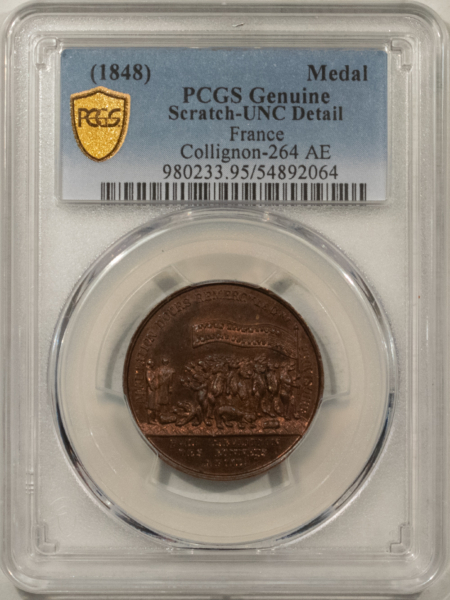 Exonumia FRANCE MEDAL, FRENCH REVOLUTION OF 1848, COLLIGNON-264, PCGS UNC DETAILS SCRATCH