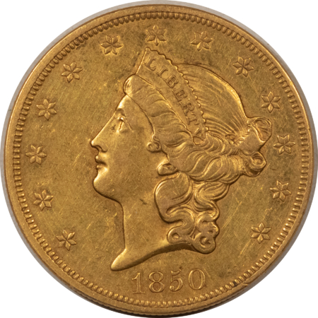 $20 1850 NO MOTTO $20 LIBERTY GOLD DOUBLE EAGLE – HIGH GRADE CIRCULATED, FIRST YEAR!