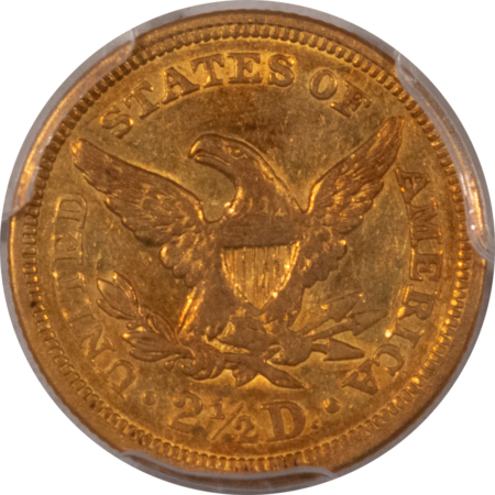 $2.50 1851 $2.50 LIBERTY GOLD QUARTER EAGLE – PCGS AU-50, NICE, ORIGINAL, EARLY DATE!