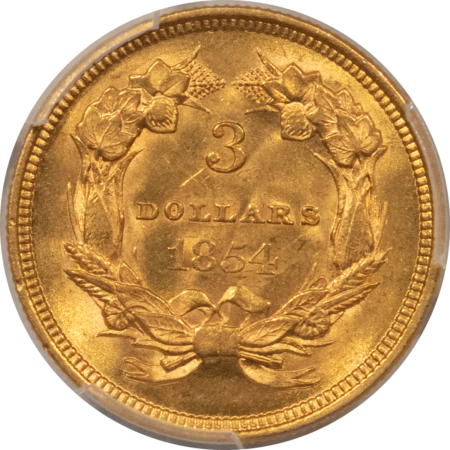 $3 1854 $3 GOLD PRINCESS – PCGS MS-62+, BLAZING LUSTER & PQ, FIRST YEAR COIN!