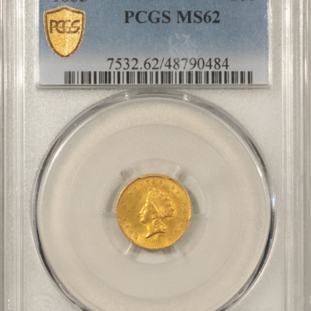 $1 1855 TYPE 2 $1 GOLD DOLLAR – PCGS MS-62, SMOOTH, ATTRACTIVE, TOUGH!
