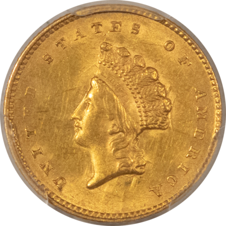 $1 1855 TYPE 2 $1 GOLD DOLLAR – PCGS MS-62, SMOOTH, ATTRACTIVE, TOUGH!
