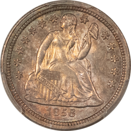 Dimes 1856 SEATED LIBERTY DIME, SMALL DATE – PCGS MS-62, ORIGINAL AND CHOICE!
