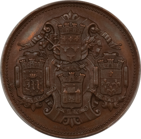 Exonumia FRANCE JETON 1856 ORLEANS DISCOUNT FUND CUI-ABEILLE, 32mm BRONZE, PCGS MS-62 BN