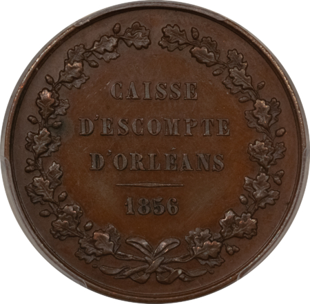 Exonumia FRANCE JETON 1856 ORLEANS DISCOUNT FUND CUI-ABEILLE, 32mm BRONZE, PCGS MS-62 BN