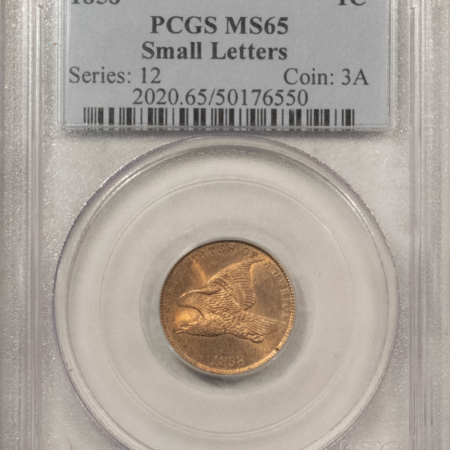 Flying Eagle 1858 FLYING EAGLE, SMALL LETTERS – PCGS MS-65, GEM! SCARCEST OF 1857-1858 CENTS
