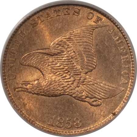 Flying Eagle 1858 FLYING EAGLE, SMALL LETTERS – PCGS MS-65, GEM! SCARCEST OF 1857-1858 CENTS