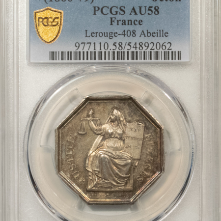 Exonumia FRANCE JETON, 1860-79 LEROUGE-408 ABEILLE, 30mm SILVER OCTAGONAL, PCGS AU-58