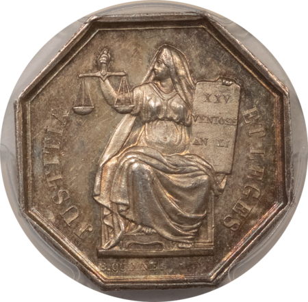 Exonumia FRANCE JETON, 1860-79 LEROUGE-408 ABEILLE, 30mm SILVER OCTAGONAL, PCGS AU-58