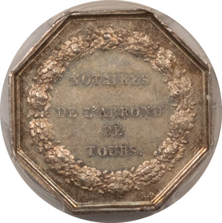 Exonumia FRANCE JETON, 1860-79 LEROUGE-408 ABEILLE, 30mm SILVER OCTAGONAL, PCGS AU-58