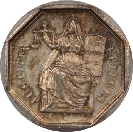 Exonumia FRANCE JETON, 1860-79 LEROUGE-408 ABEILLE, 30mm SILVER, PCGS AU-58-LOOKS PL