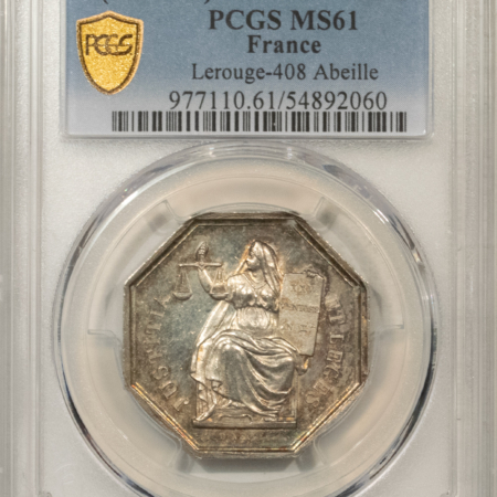 Exonumia FRANCE JETON, 1860-79 LEROUGE-408 ABEILLE, 30mm SILVER OCTAGONAL, PCGS MS-61