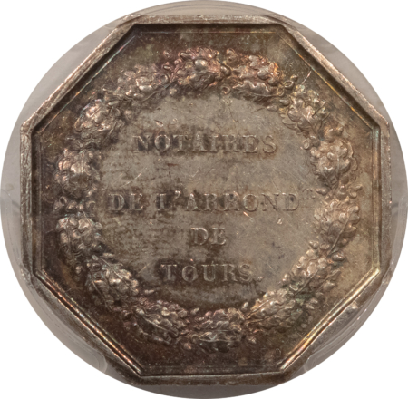Exonumia FRANCE JETON, 1860-79 LEROUGE-408 ABEILLE, 30mm SILVER OCTAGONAL, PCGS MS-61