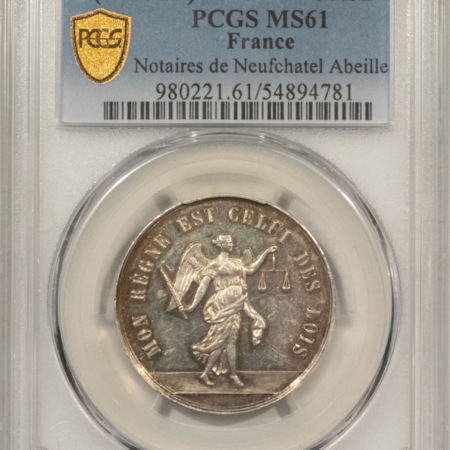 Exonumia FRANCE JETON 1860-79 NOTAIRES DE NEUFCHATEL ABEILLE 29mm SILVER, PCGS MS-61