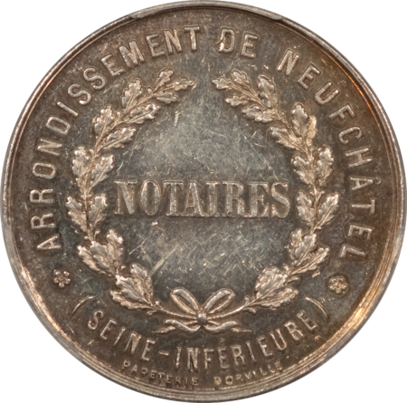 Exonumia FRANCE JETON 1860-79 NOTAIRES DE NEUFCHATEL ABEILLE 29mm SILVER, PCGS MS-61