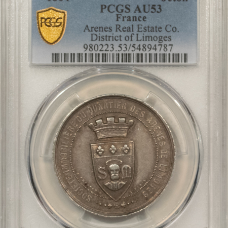 Exonumia FRANCE JETON 1864 ARENES REAL ESTATE CO-DIST OF LIMOGES, SILVER 32mm, PCGS AU-53