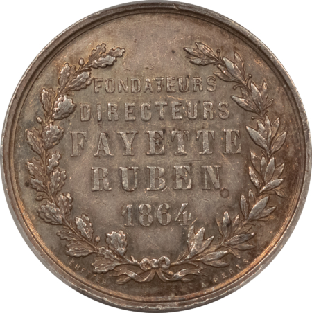 Exonumia FRANCE JETON 1864 ARENES REAL ESTATE CO-DIST OF LIMOGES, SILVER 32mm, PCGS AU-53