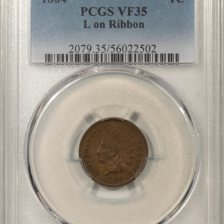 Indian 1864 INDIAN CENT, L ON RIBBON – PCGS VF-35 BN