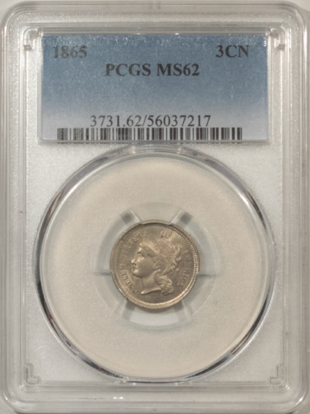 New Certified Coins 1865 THREE CENT NICKEL – PCGS MS-62