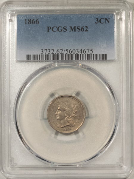 New Certified Coins 1866 THREE CENT NICKEL – PCGS MS-62