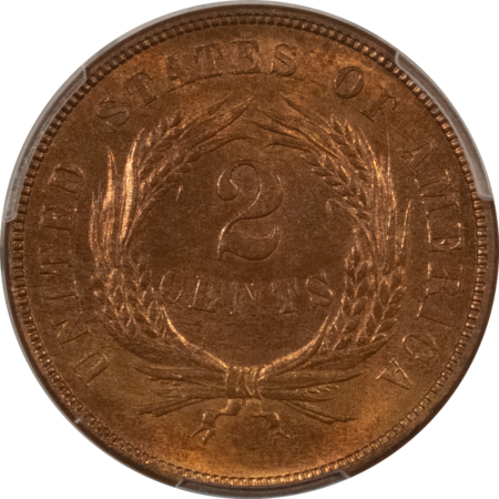 New Certified Coins 1867 TWO CENT PIECE – PCGS MS-64 RB, 90% RED, PREMIUM QUALITY!