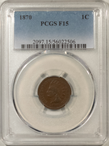 Indian 1870 INDIAN CENT – PCGS F-15 BN