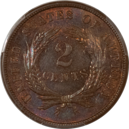 New Certified Coins 1870 TWO CENT PIECE – PCGS MS-62 BN, PQ+, WAS CAC