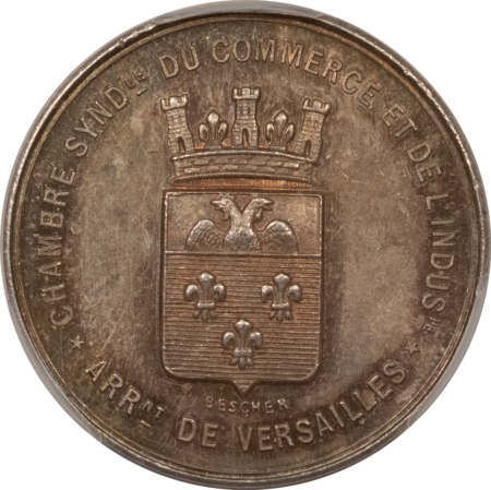 Exonumia FRANCE JETON 1872 VERSAILLES UNION INDUSTRIAL COMMERCE, 26mm SILVER, PCGS MS-63