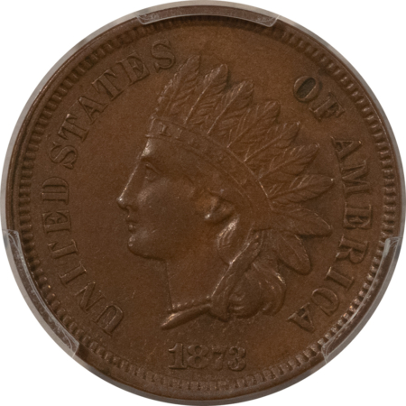 Indian 1873 INDIAN CENT, OPEN 3 – PCGS AU-55 BN