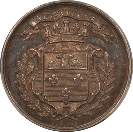 Exonumia FRANCE JETON 1872 VERSAILLES FESTIVAL SOC. CORNE, 27mm, SILVER, PCGS MS-62!