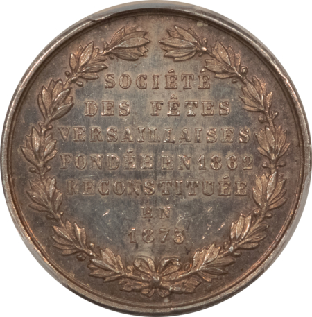 Exonumia FRANCE JETON 1872 VERSAILLES FESTIVAL SOC. CORNE, 27mm, SILVER, PCGS MS-62!