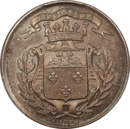 Exonumia FRANCE JETON 1873 VERSAILLES FESTIVAL SOC. CORNE, SILVER 26mm, PCGS MS-64
