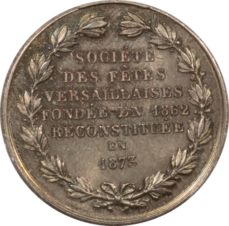Exonumia FRANCE JETON 1873 VERSAILLES FESTIVAL SOC. CORNE, SILVER 26mm, PCGS MS-64